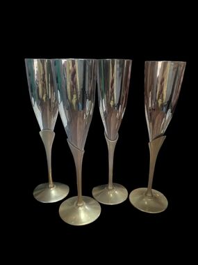 Art Deco Style Solid Brass & Silverplate Champagne Flutes - Set of 4